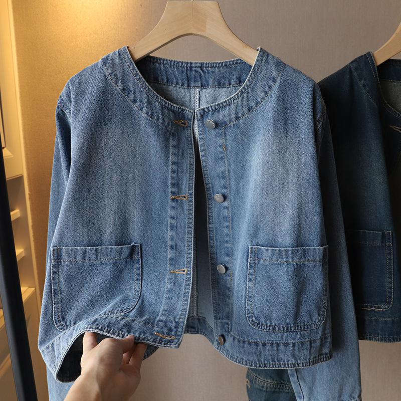 Fashion O-neck Denim Jacket Wo - Women Fashion Jeans Top reseña y precio
