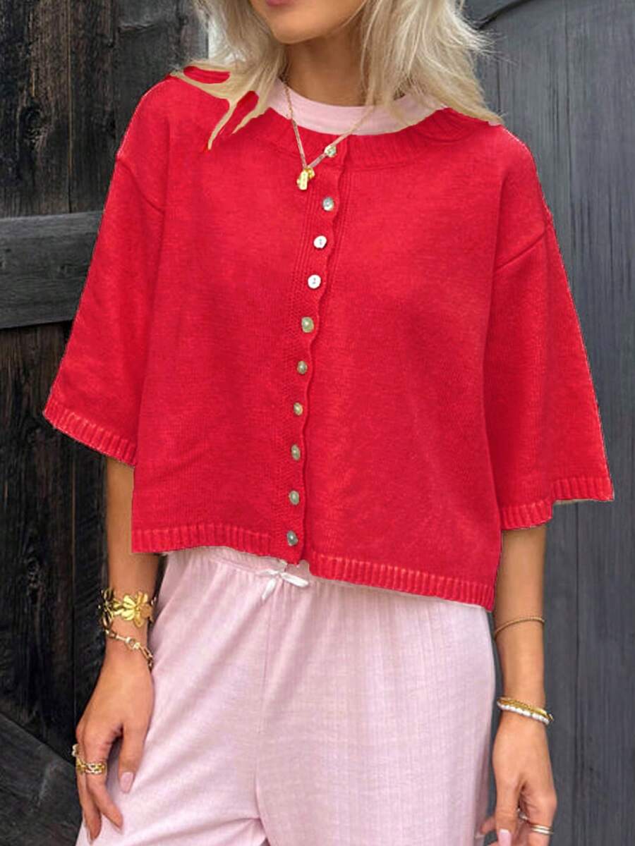 Women Short Sleeve Cropped Car - Ribbed Knit Sweater reseña y precio