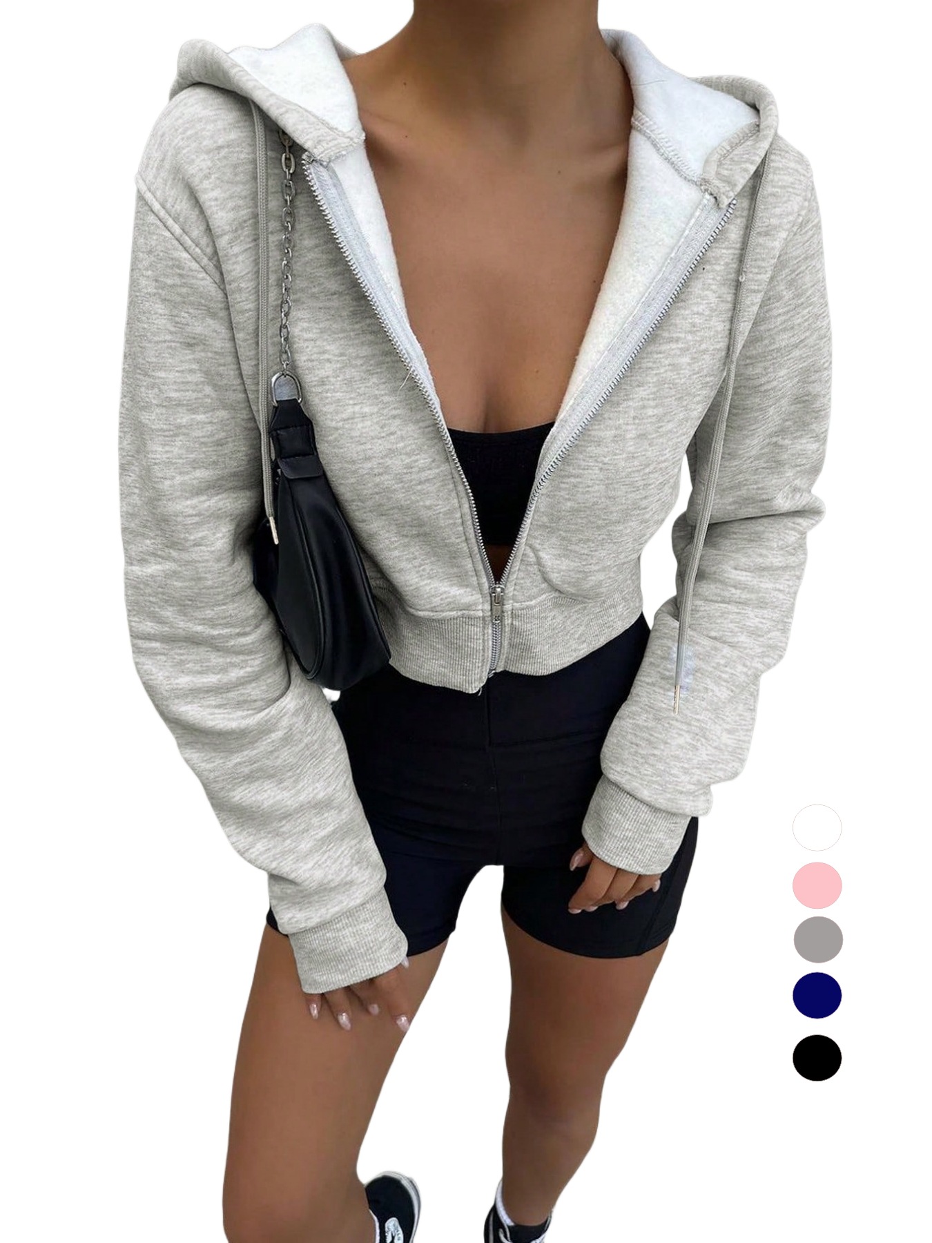 Women's Gray Cropped Zip Up Ho - Women'S Fashion Zip Up Hoodies reseña y precio