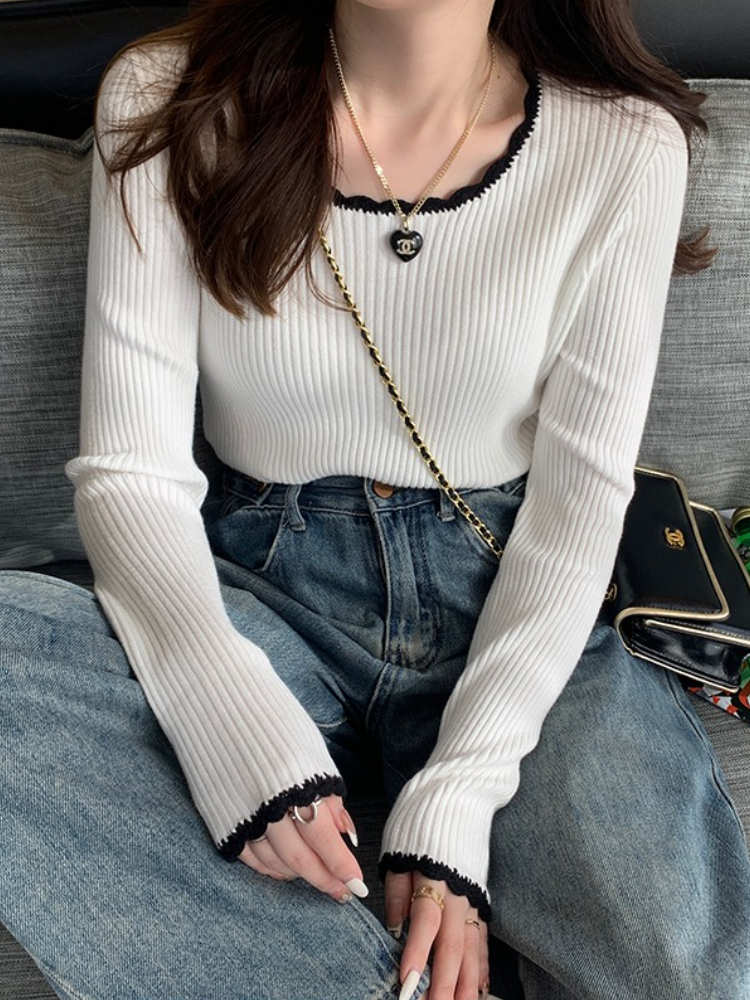 Women Rib Knit Top with Overlo - Ribbed Knit Sweater reseña y precio