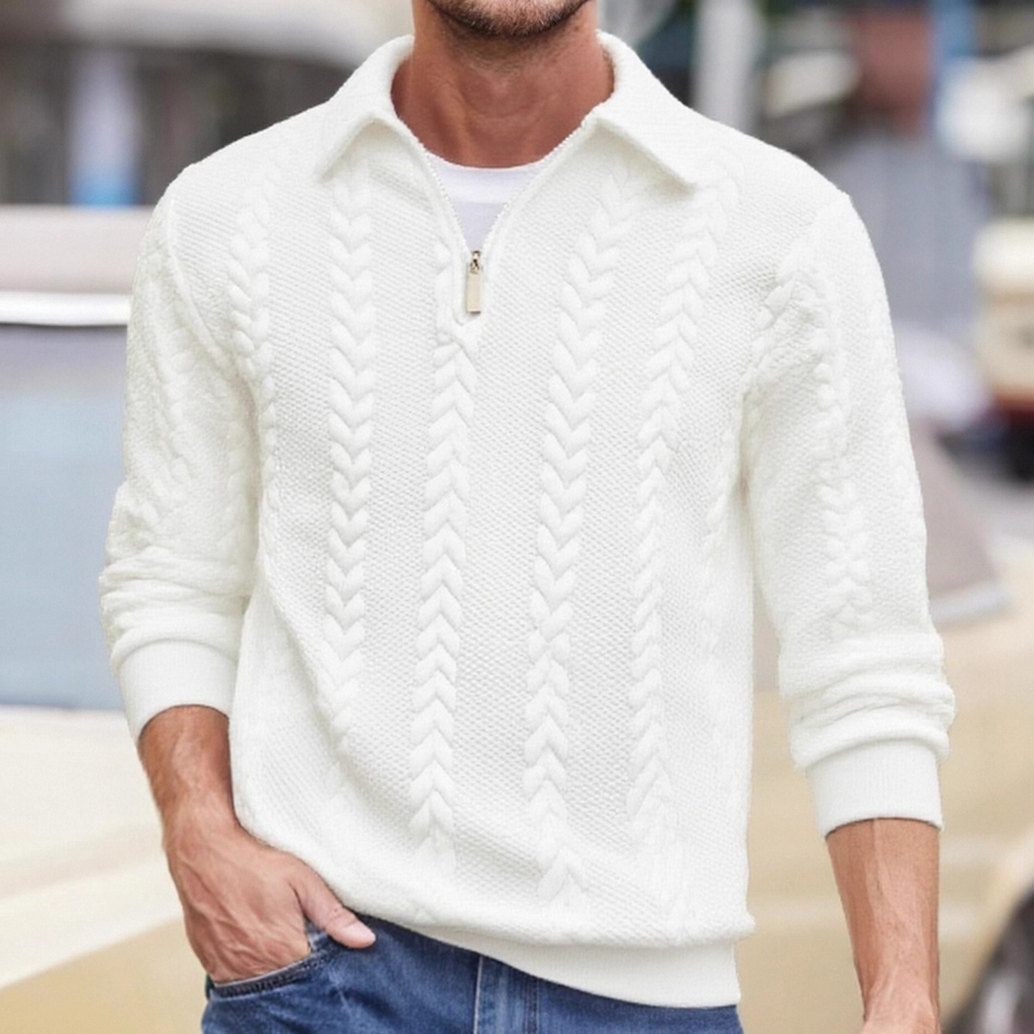 Men's Sweater Man Jacquard Lon - Ribbed Knit Sweater reseña y precio
