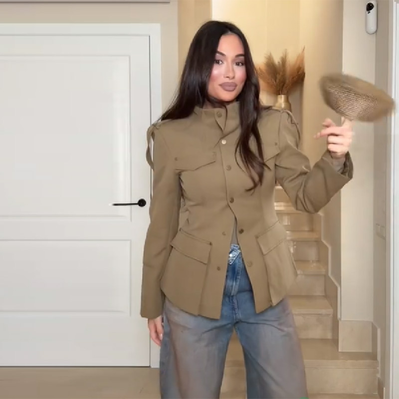 Women's Trendy Khaki Stand Col - Women'S Fashion Utility Jacket reseña y precio
