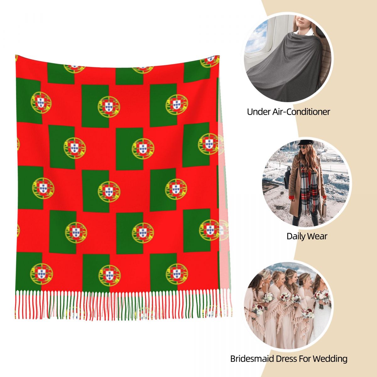 Flag Of Portugal Scarf Tassel  - Women'S Fashion Portugal reseña y precio