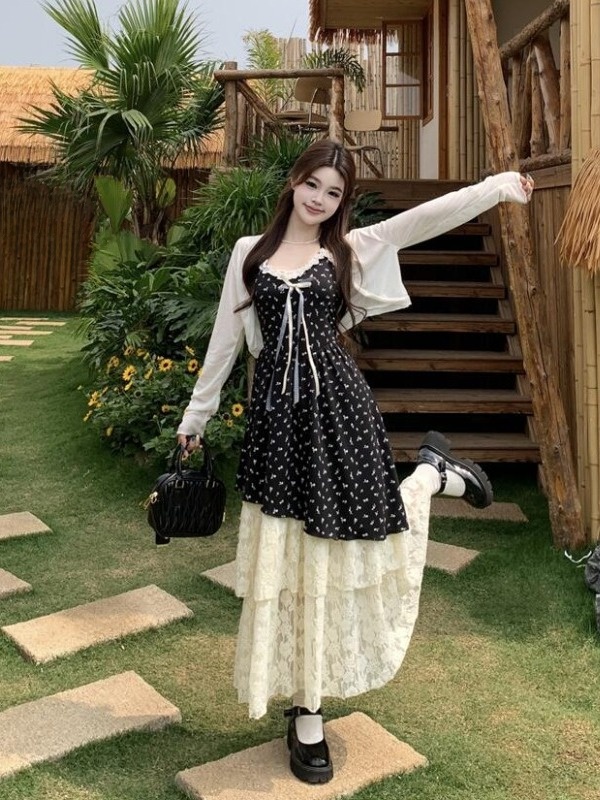 plus Size Floral Lace Trim  Kn - Belted Shirt Dress reseña y precio