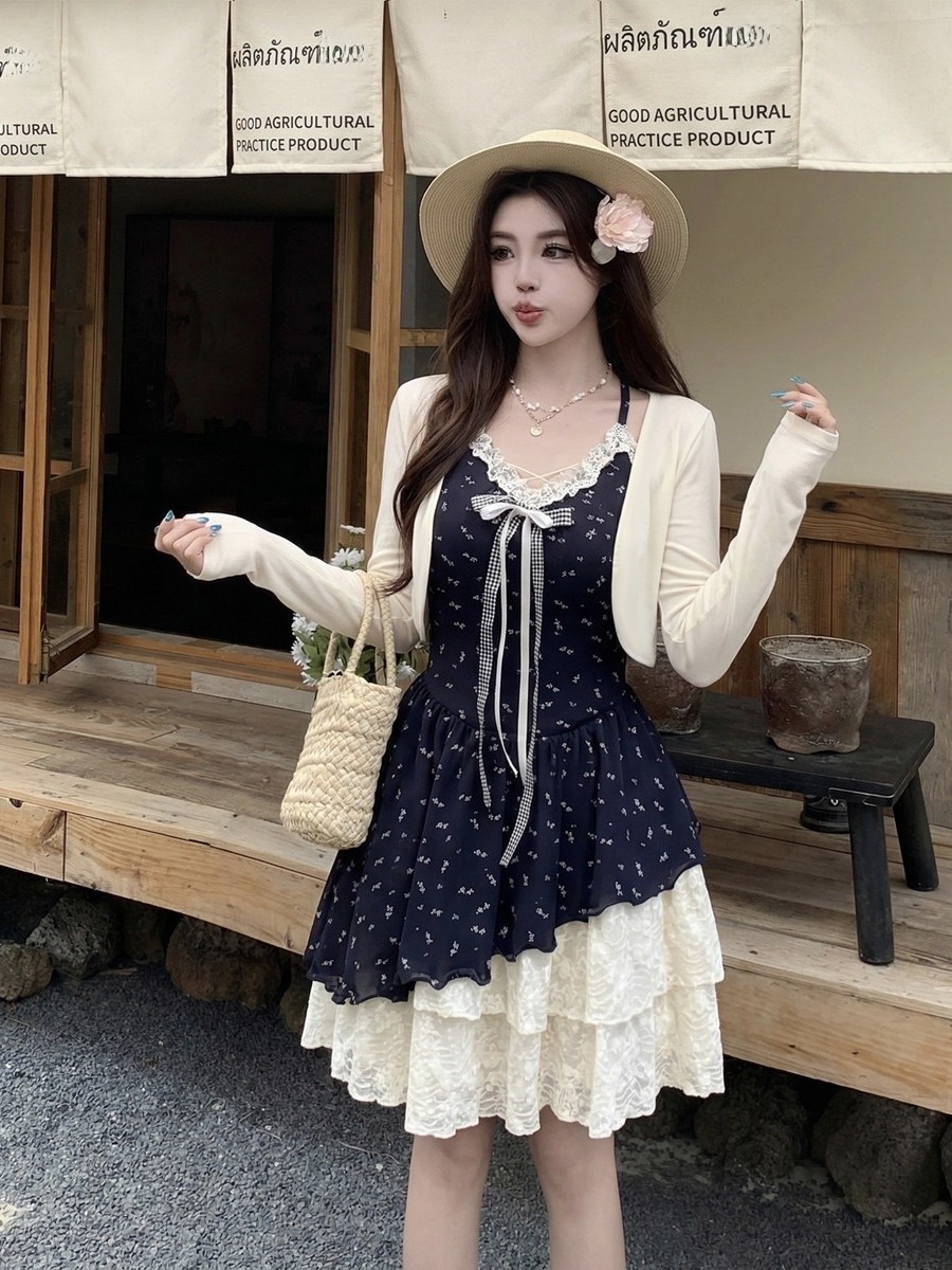 plus Size Floral Lace Trim  Kn - Belted Shirt Dress reseña y precio