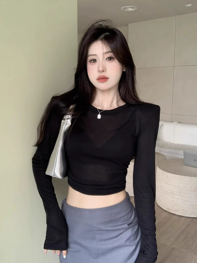 Y2K Sexy Shoulder Pads Long Sl - Crop Top Women reseña y precio