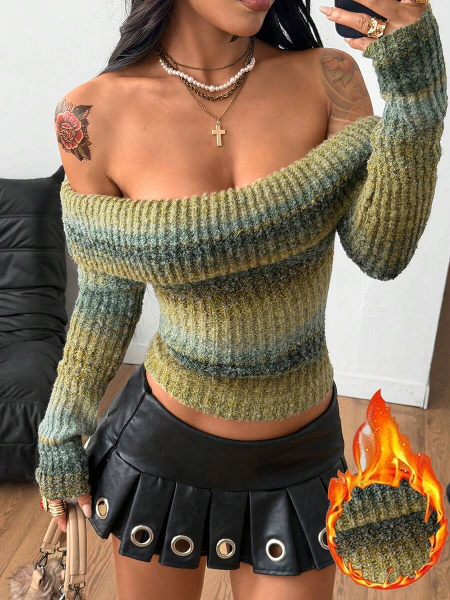 Women Off Shoulder Ribbed Knit - Ribbed Knit Sweater reseña y precio