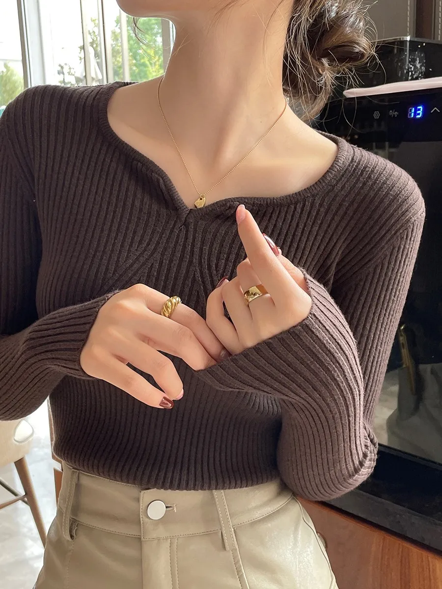 2026 Basic V-neck Chic  Autumn - Ribbed Knit Sweater reseña y precio