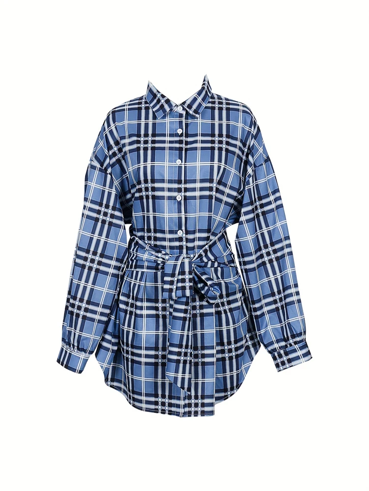 Women Plaid Shirt Dress Elasti - Belted Shirt Dress reseña y precio